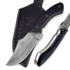 White Deer  Damascus Steel Knife Bison Hunter Micarta Black Handle