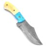 White Deer Damascus Steel Knife Bison Hunter w/Blue & White Camel Bone