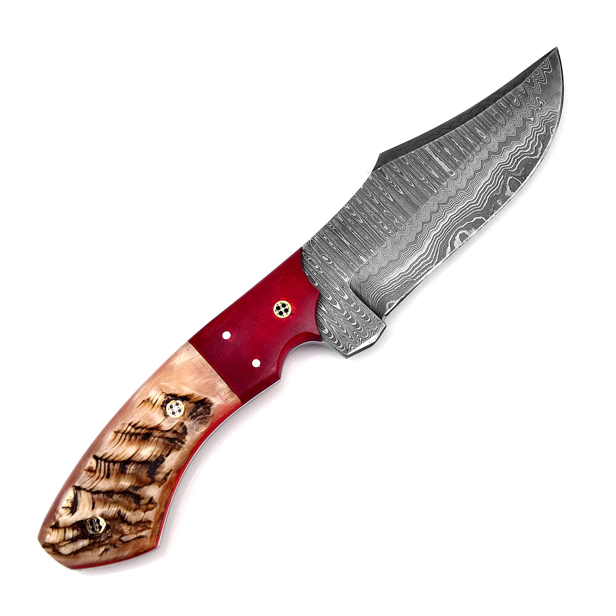 White Deer  Damascus Steel Knife Bison Hunter Ram Handle