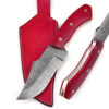 White Deer  Damascus Steel Knife Bison Hunter Micarta Red Handle