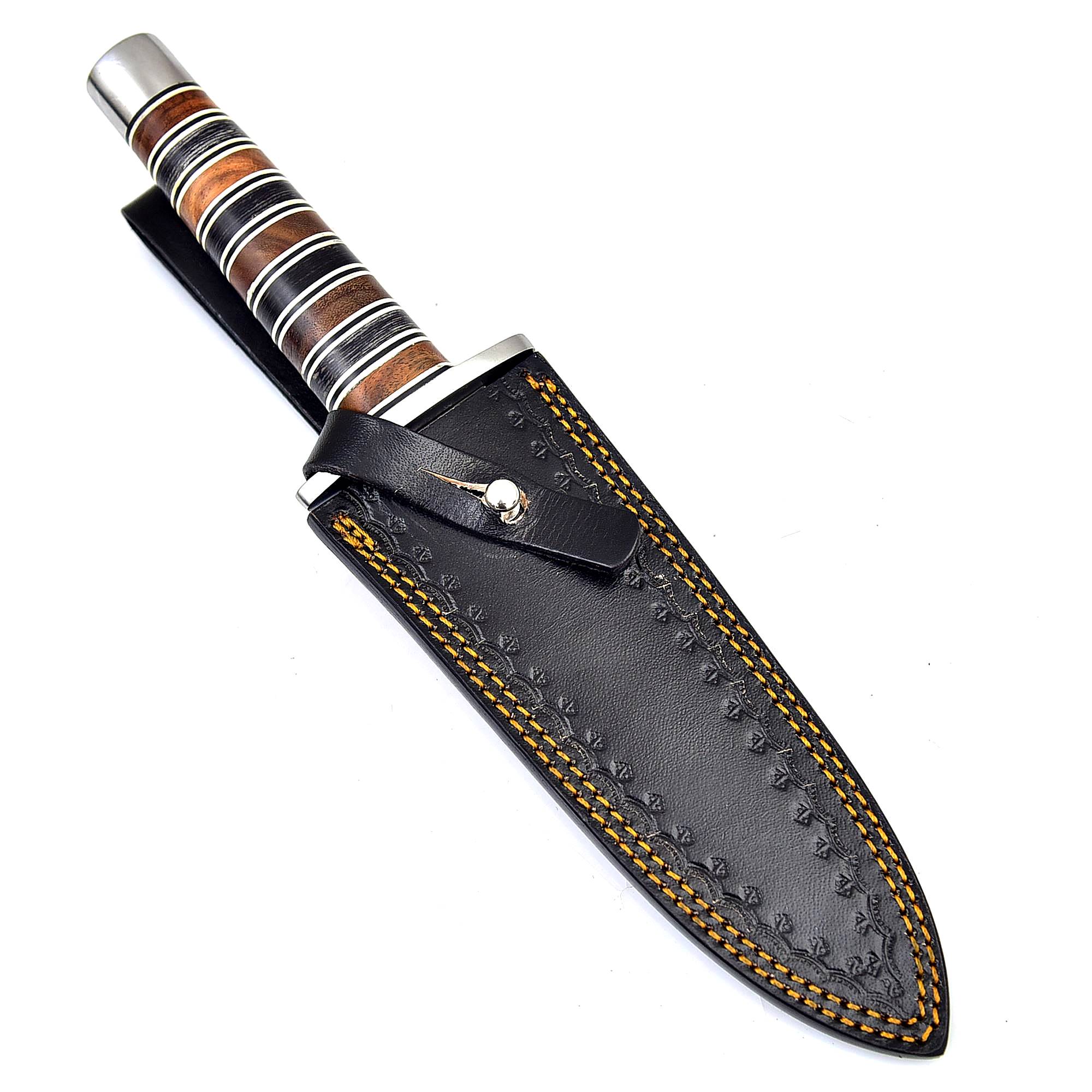 White Deer  Unique Round Handle Custom Damascus Double Edge Dagger