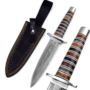 White Deer  Unique Round Handle Custom Damascus Double Edge Dagger