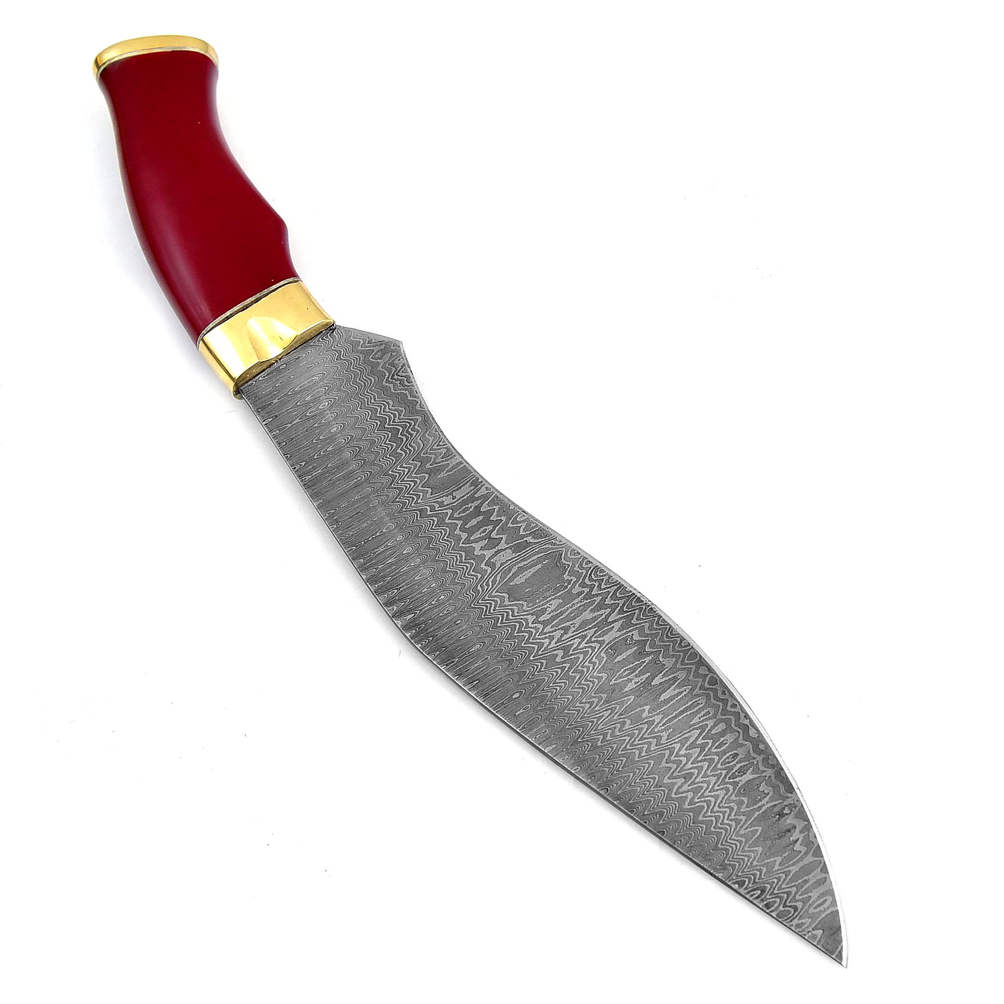 Custom Made Damascus Steel Kukri Knife w/Red Resin Handle