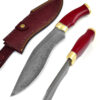 Custom Made Damascus Steel Kukri Knife w/Red Resin Handle