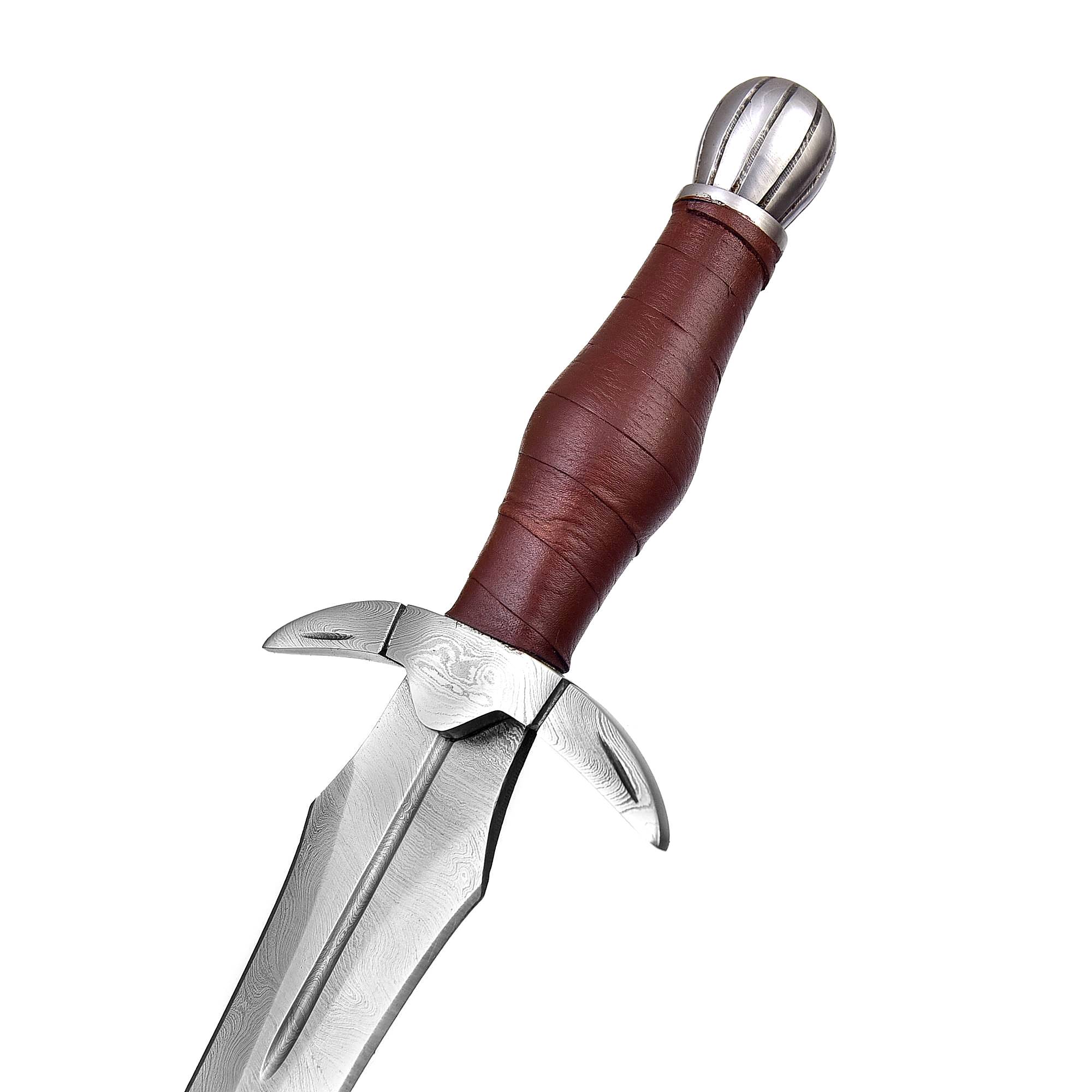 Viking Custom Made Damascus Bolster Steel Medieval Sword Brown Leather Handle