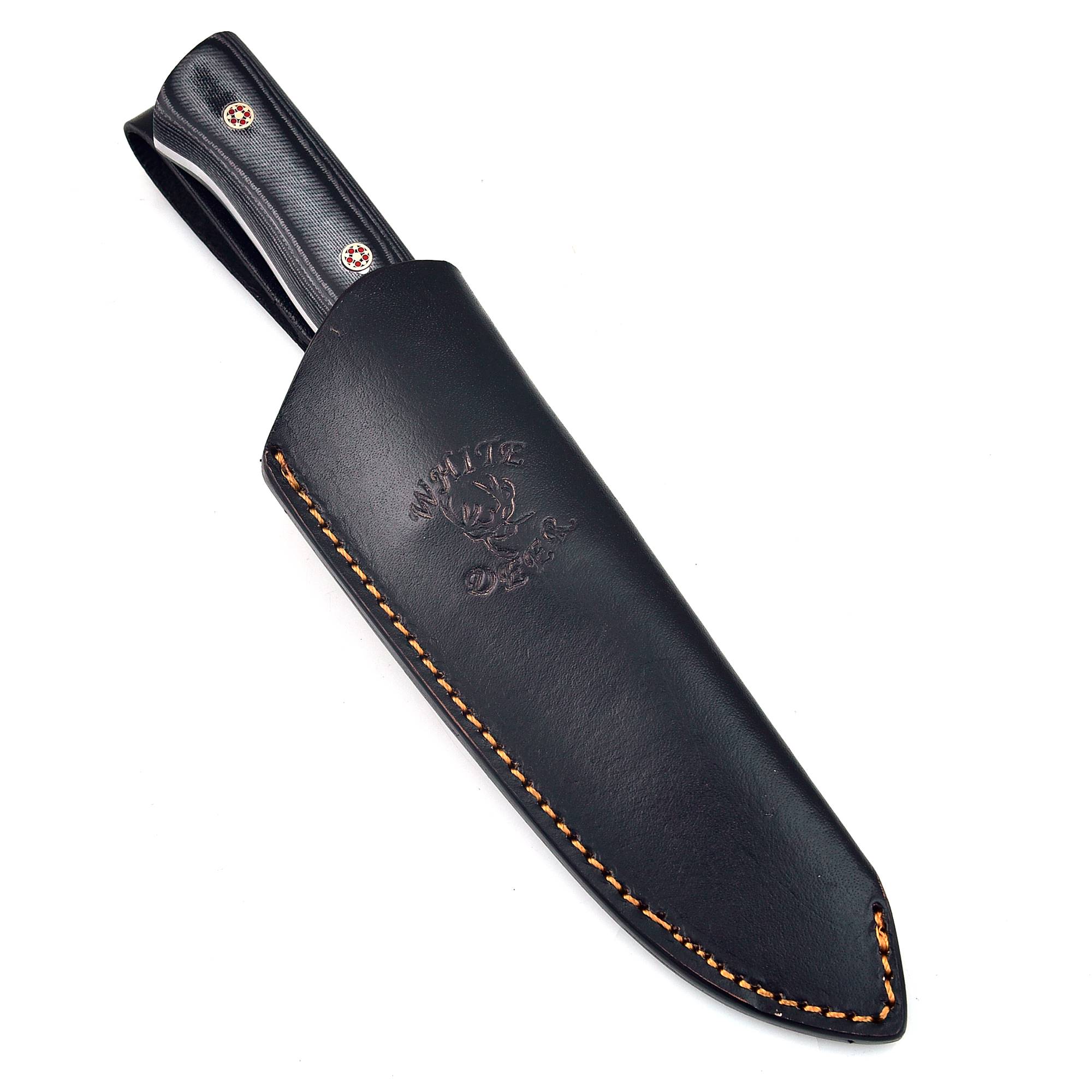 White Deer  Damascus Hand Forge Japanese Hunter Micarta Black Handle