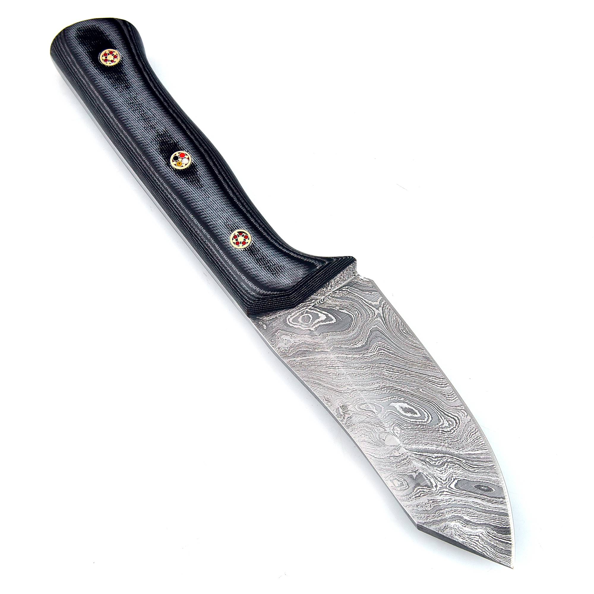 White Deer  Damascus Hand Forge Japanese Hunter Micarta Black Handle