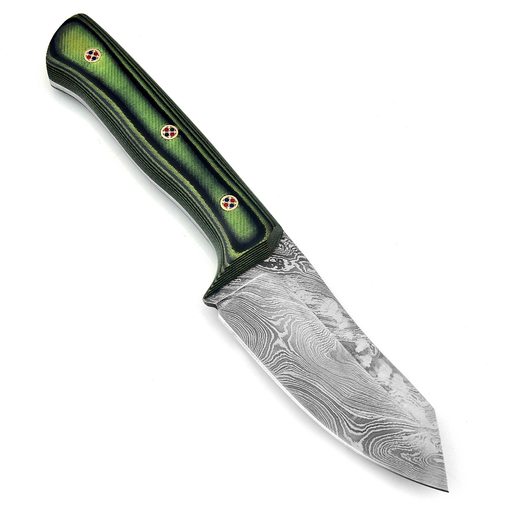 White Deer  Damascus Hand Forge Japanese Hunter Knife Micarta Green Handle
