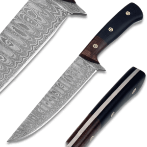White Deer Custom Handmade Damascus Chef Knife Black And Brown Micarta Wood