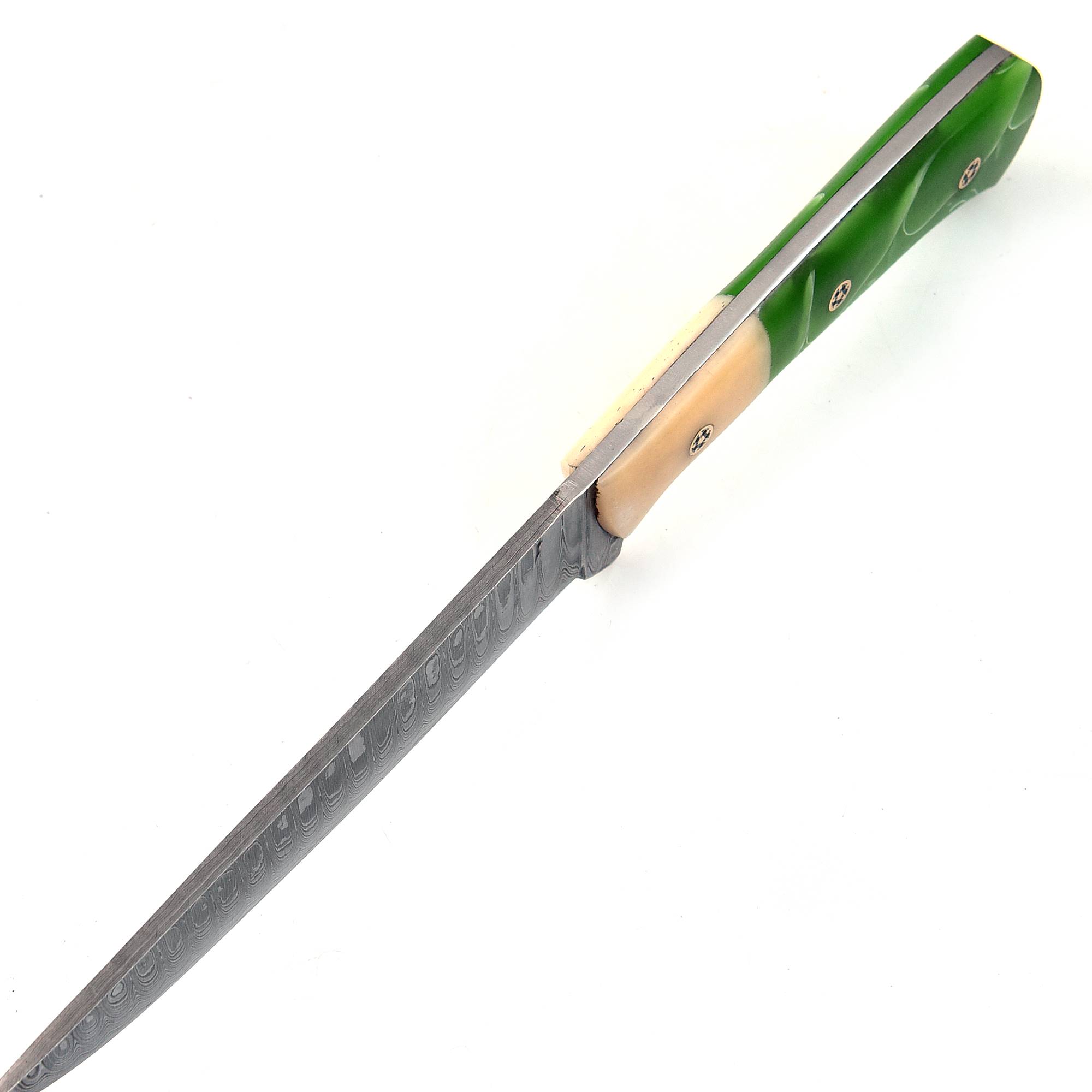 White Dear Handmade Damascus  Chef Knife Green Whit Bone Handle