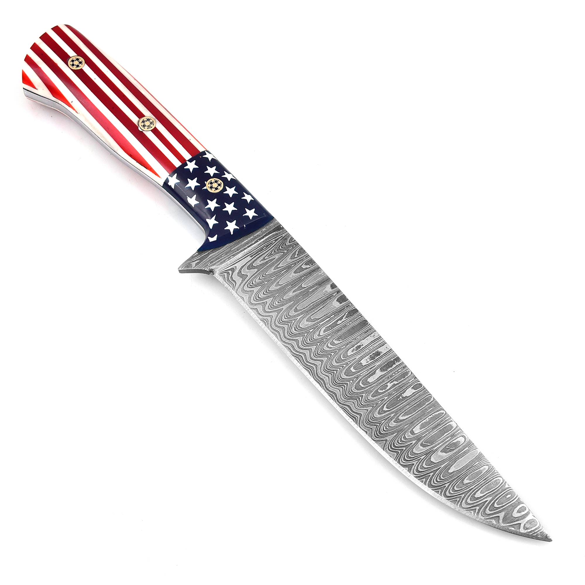White Dear Handmade Damascus  Chef Knife American Flag W/ Bone Handle
