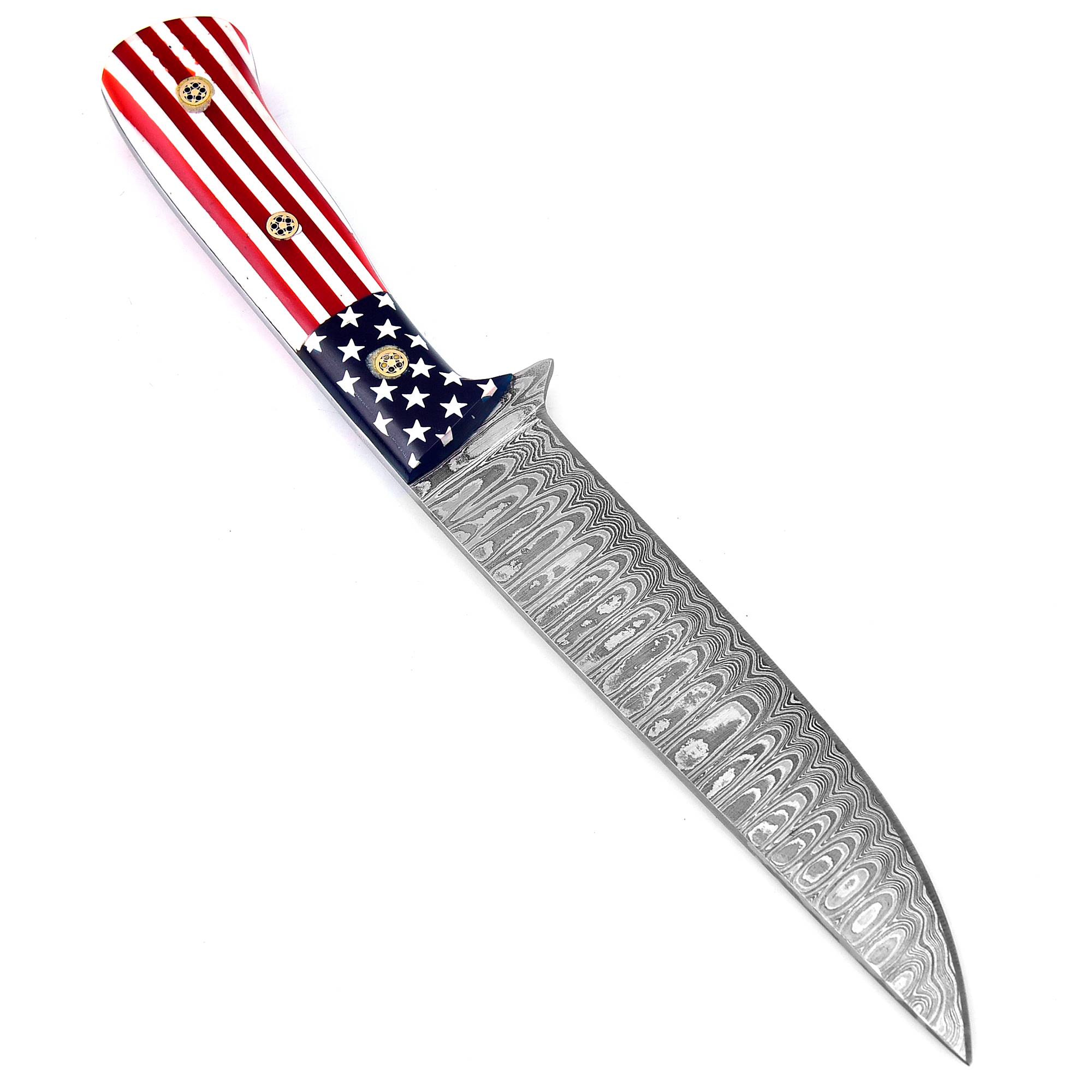 White Dear Handmade Damascus  Chef Knife American Flag W/ Bone Handle