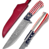 White Dear Handmade Damascus  Chef Knife American Flag W/ Bone Handle