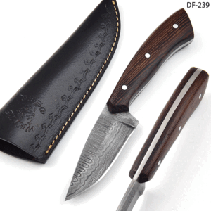 White Deer Custom Damascus Hand Forge Japanese Skinner Knife Wood Handle