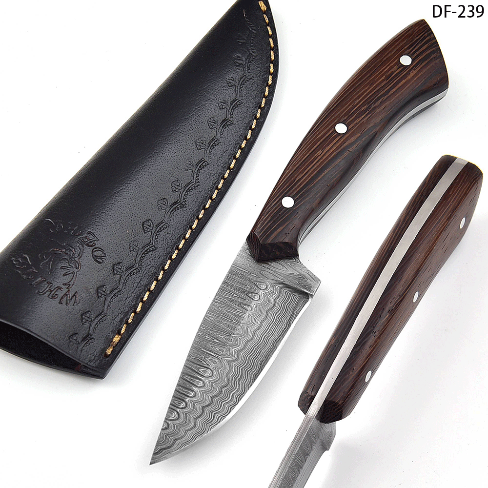 White Deer Custom Damascus Hand Forge Japanese Skinner Knife Wood Handle