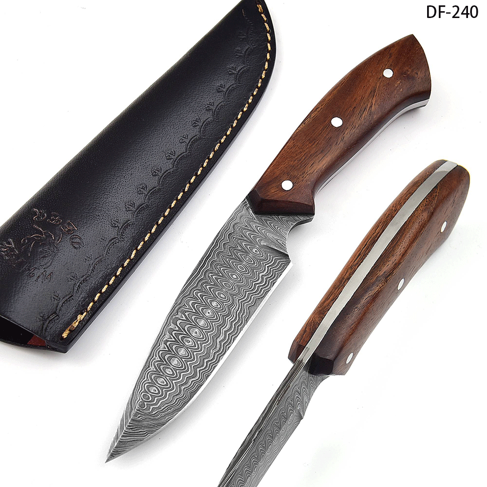White Deer  Damascus Hand Forge Skinner Hunter Knife Wood Handle