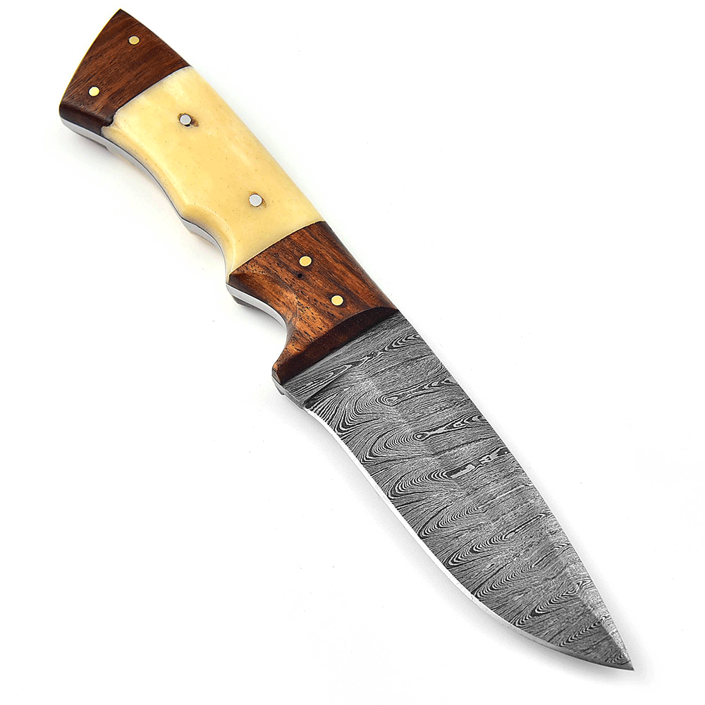 White Deer Custom Made Damascus Skinner Knife Bone And Cocobolo Wood Handle