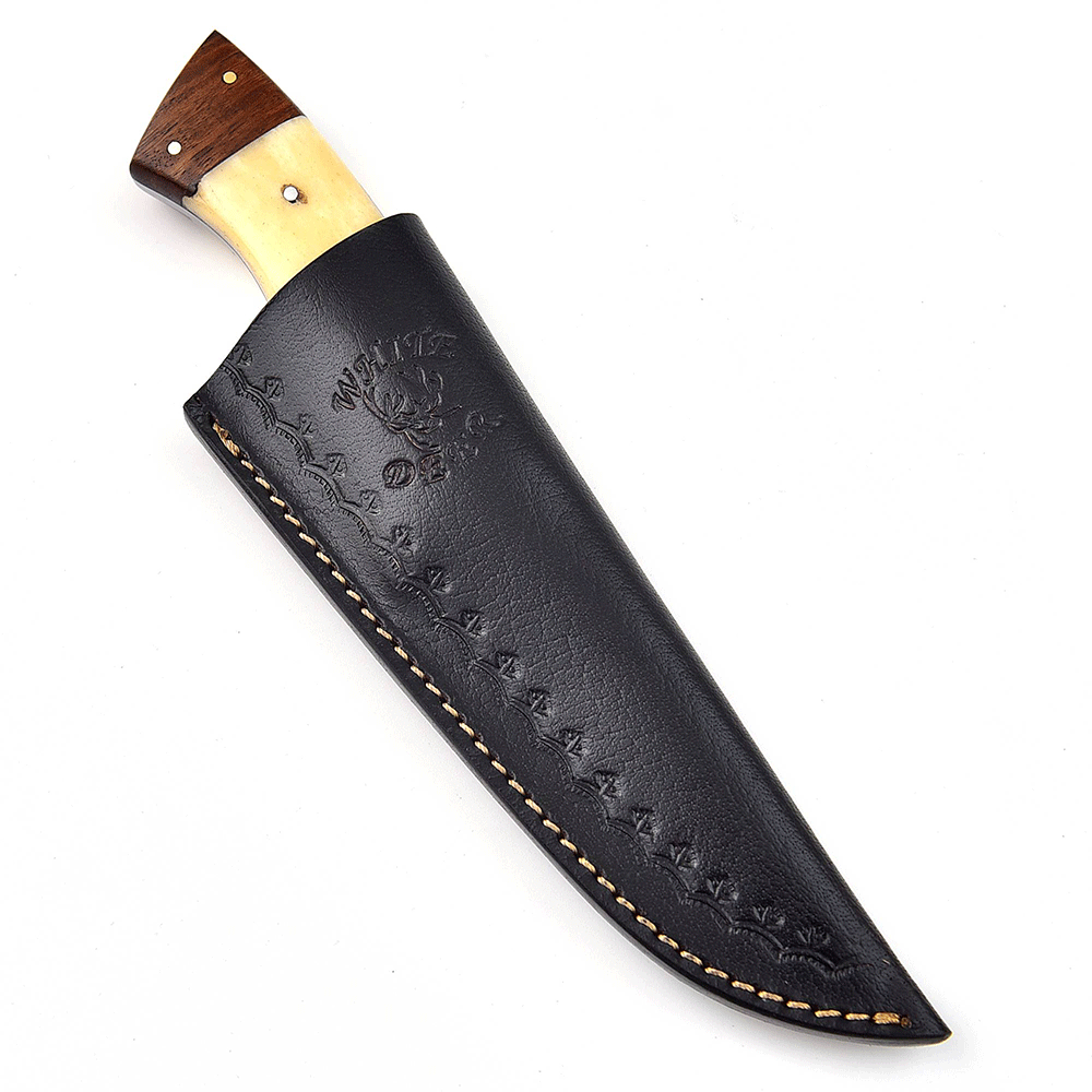 White Deer Custom Made Damascus Skinner Knife Bone And Cocobolo Wood Handle