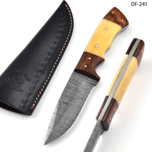 White Deer Custom Made Damascus Skinner Knife Bone And Cocobolo Wood Handle