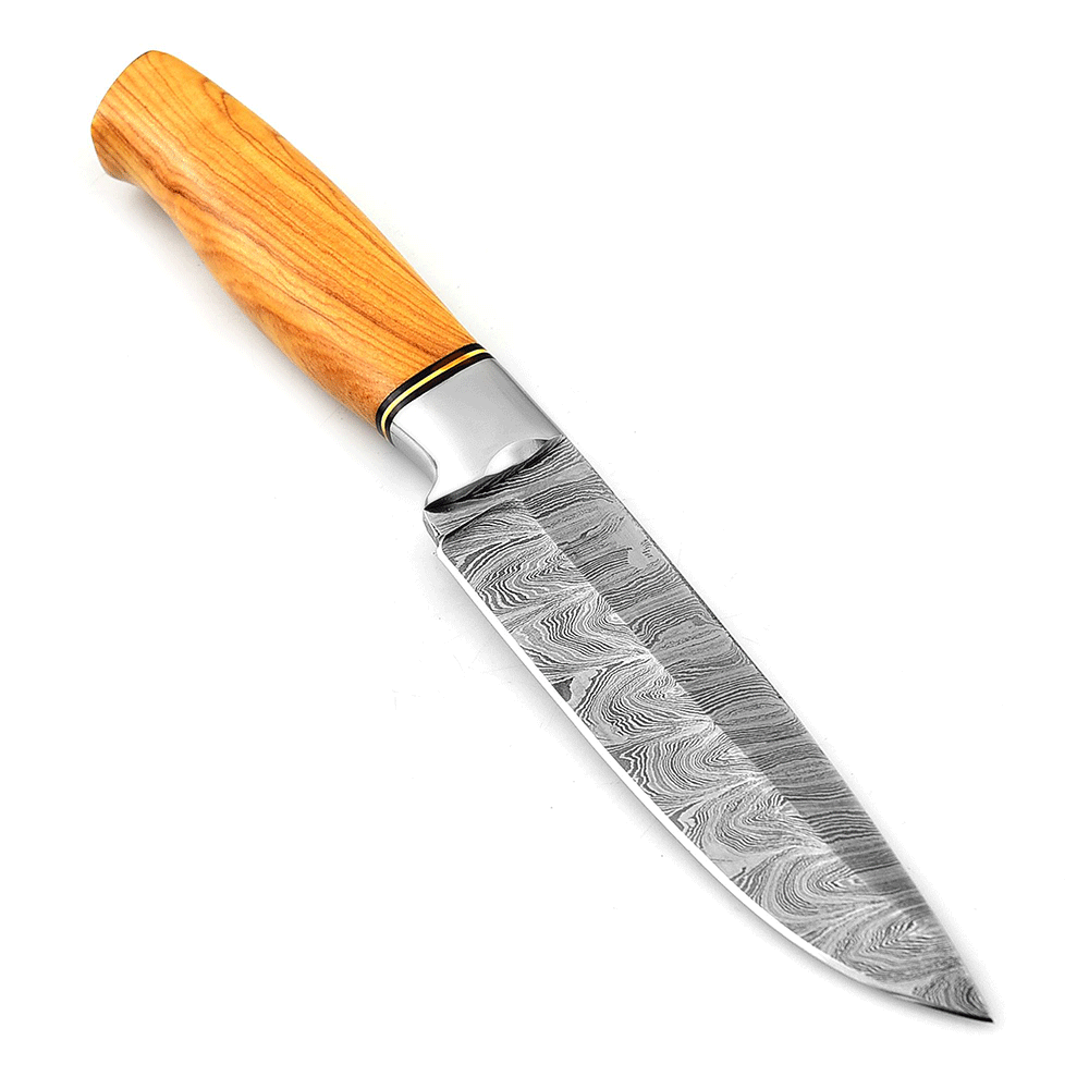 White Deer Custom Made Damascus Hunter  Knife w/ Burl-Wood Handle