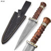 Unique Round Handle Dark Wood Custom Damascus Double Edge Dagger