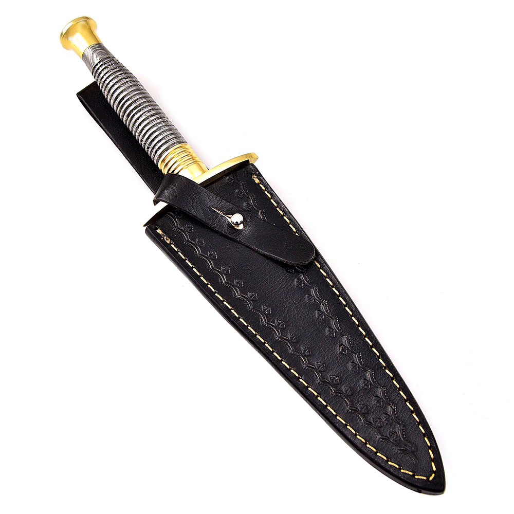 White Deer British Commando Round Handle Brass Guard Damascus Blade