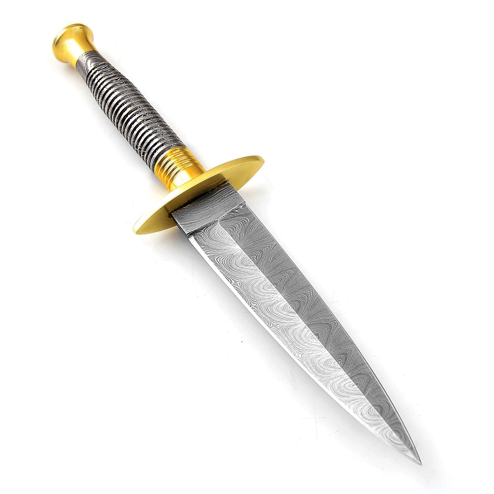 White Deer British Commando Round Handle Brass Guard Damascus Blade