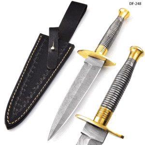 White Deer British Commando Round Handle Brass Guard Damascus Blade