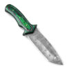 White Deer Tracker Tanto Point  Damascus Hand Forge Skinner Knife Green Wood Handle