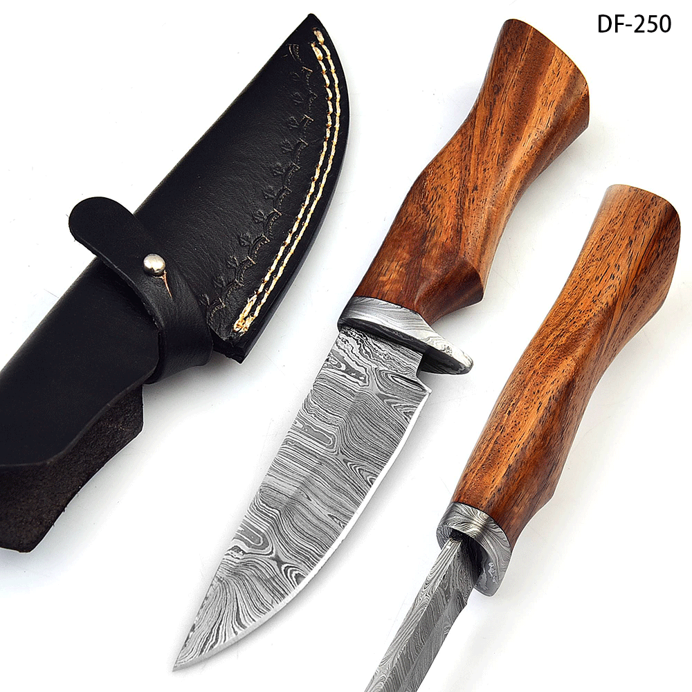 White Deer Custom Made Damascus Boster Military Camping Skiner Knife