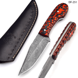 White Deer Custom Damascus Hand Forge Skinner Knife Frost Wood Handle