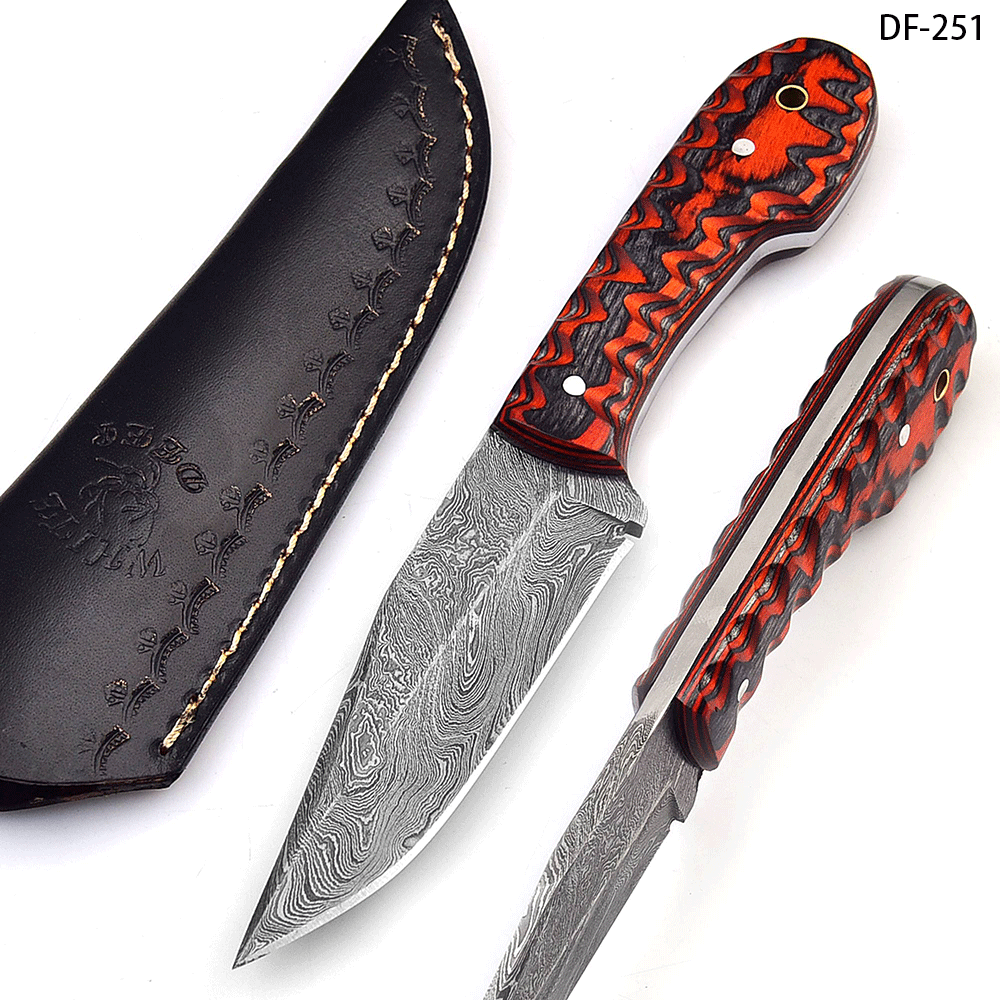 White Deer Custom Damascus Hand Forge Skinner Knife Frost Wood Handle