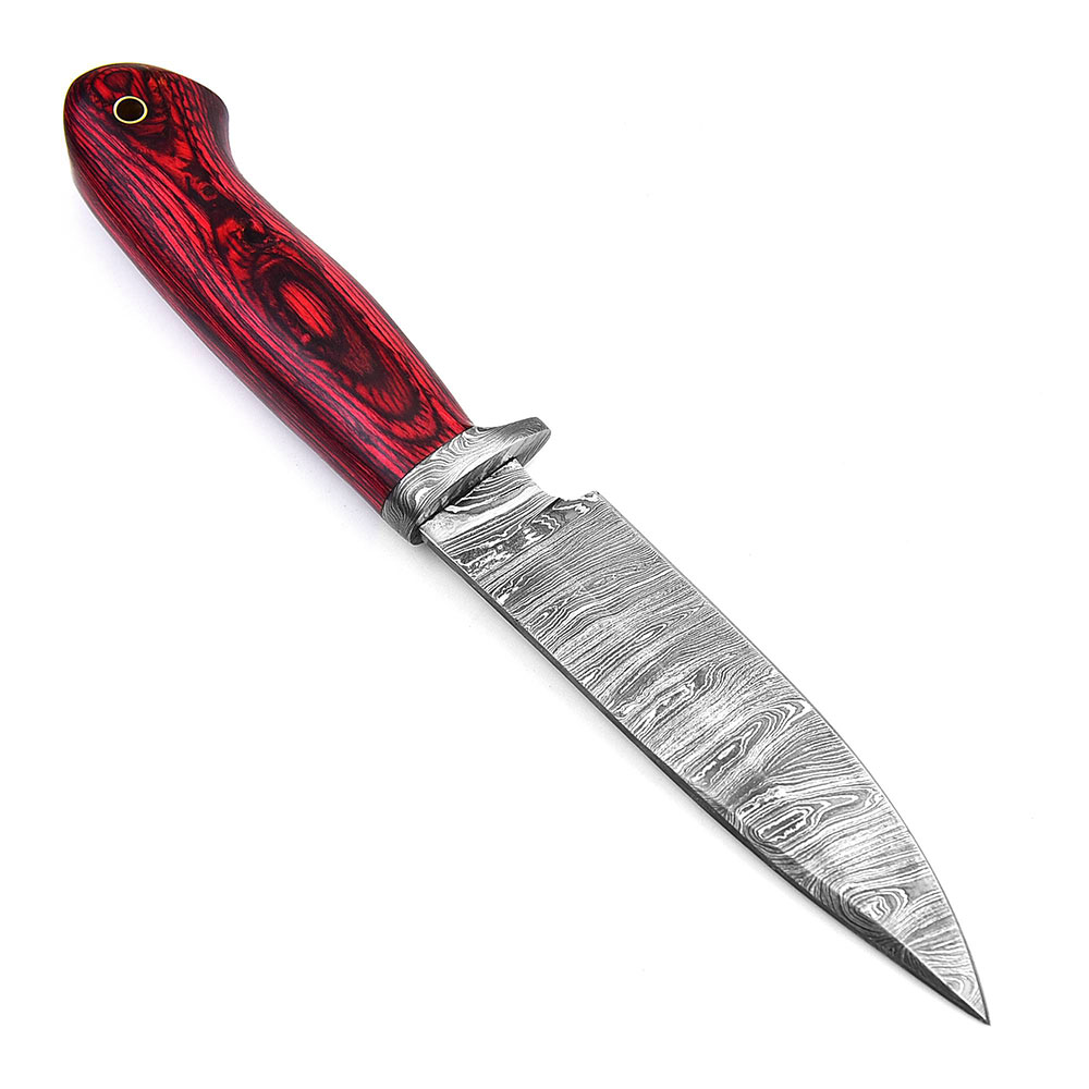 White Deer Damascus Bolster Hand Forge  Hunter Knife Red Frost Wood Handle