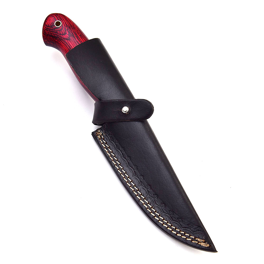 White Deer Damascus Bolster Hand Forge  Hunter Knife Red Frost Wood Handle