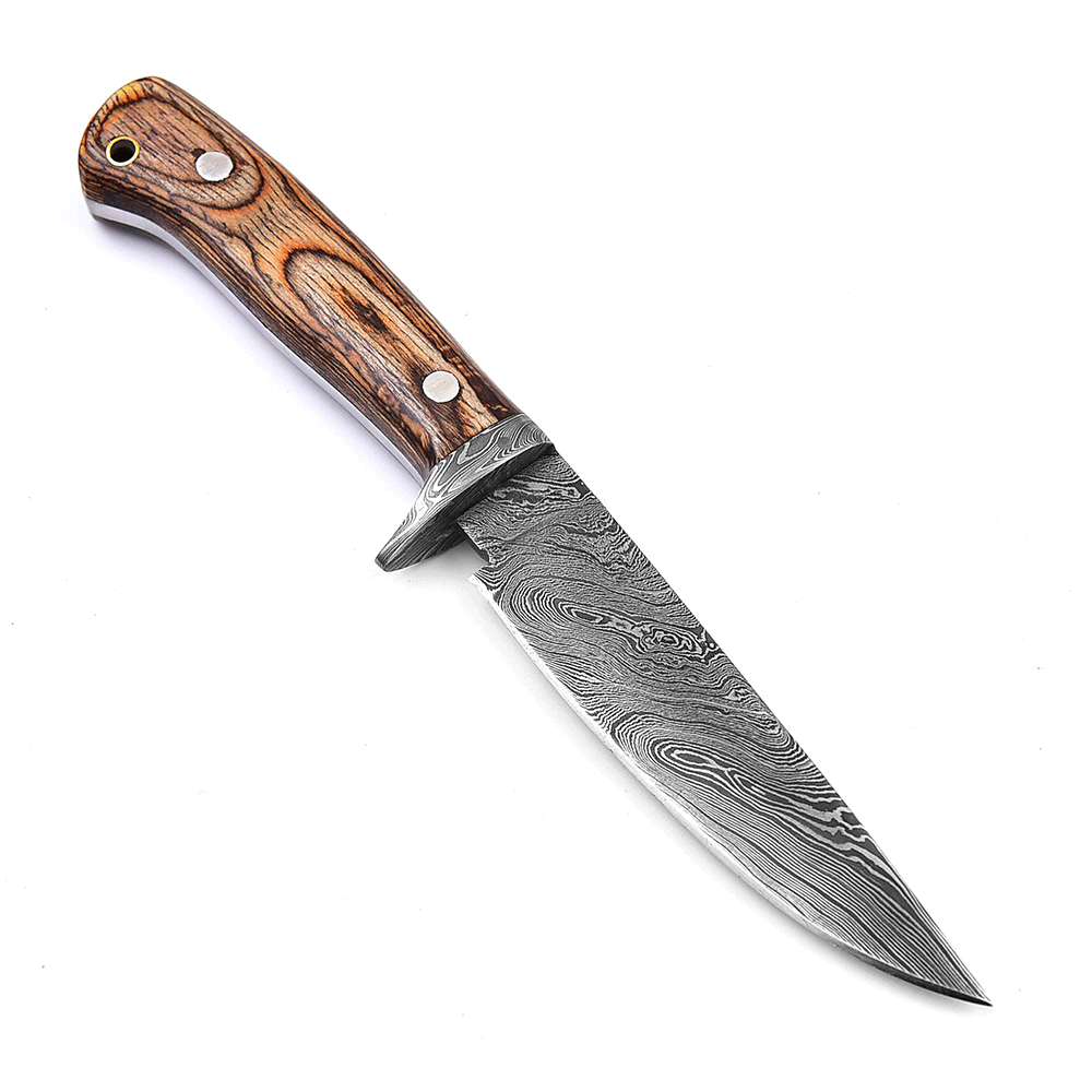 White Deer Damascus Bolster Hand Forge  Hunter Knife Frost Wood Handle