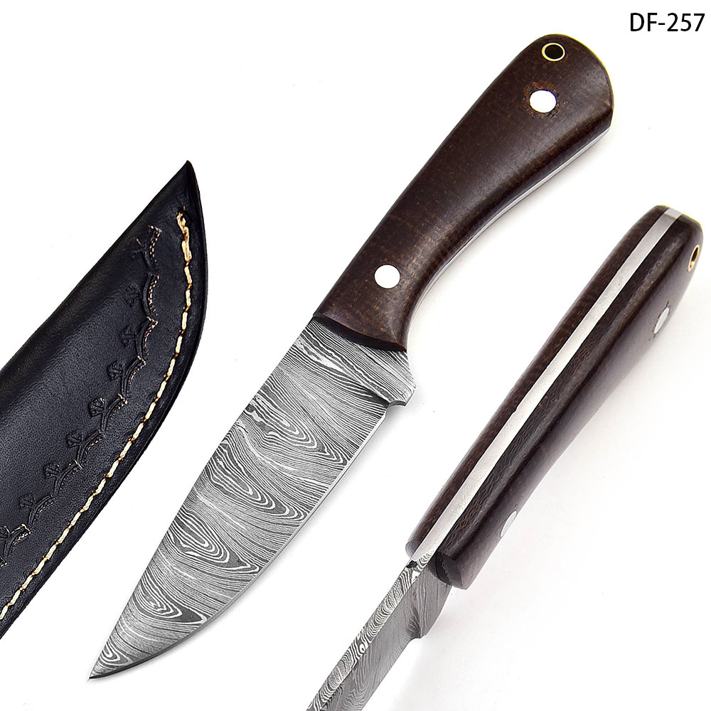 White Deer Drop Point  Damascus Hand Forge Skinner Knife Micarta Handle