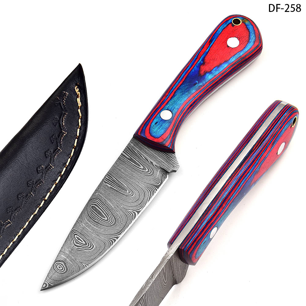 White Deer 9" Drop Point Blade Damascus Hand Forge Frost Wood Handle