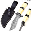 White Deer Crocodile Dundee Damascus Bolster Hand Forge Ranger Knife Bone Handle