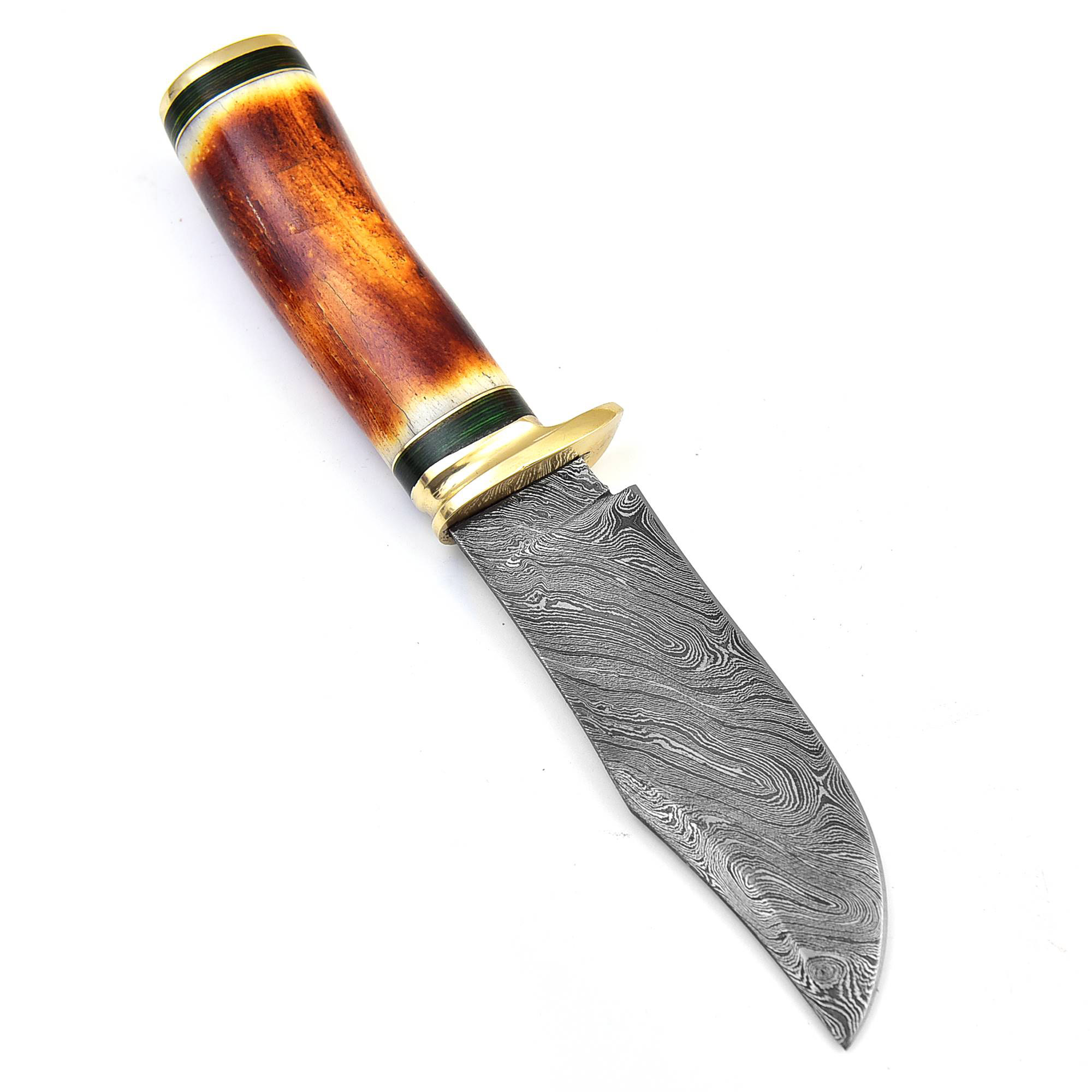Custom Made Damascus Steel Hunting Knife w/ Camel Bone Handle