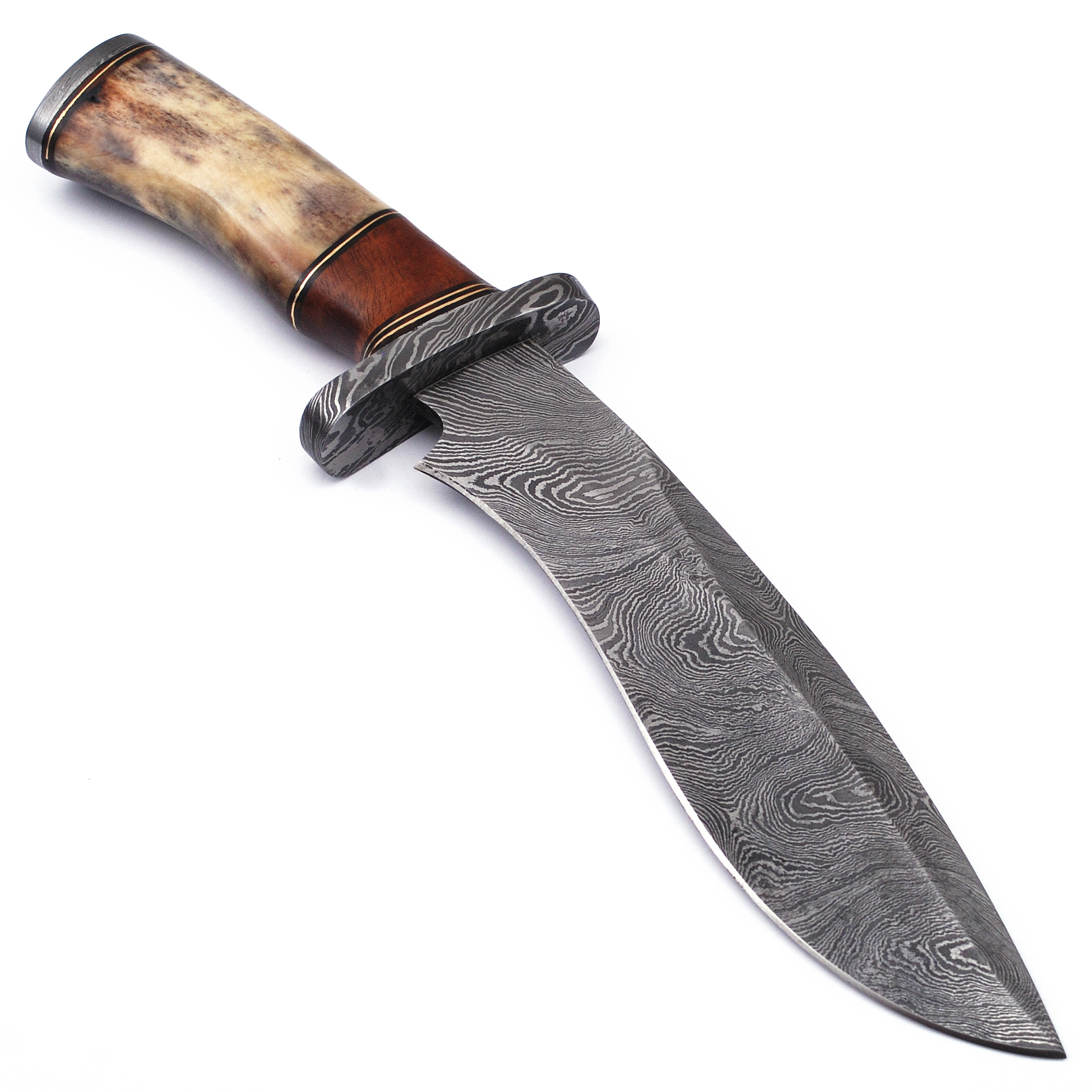 Custom Made Damascus Steel Kukri Knife w/ Wood & Camel Bone