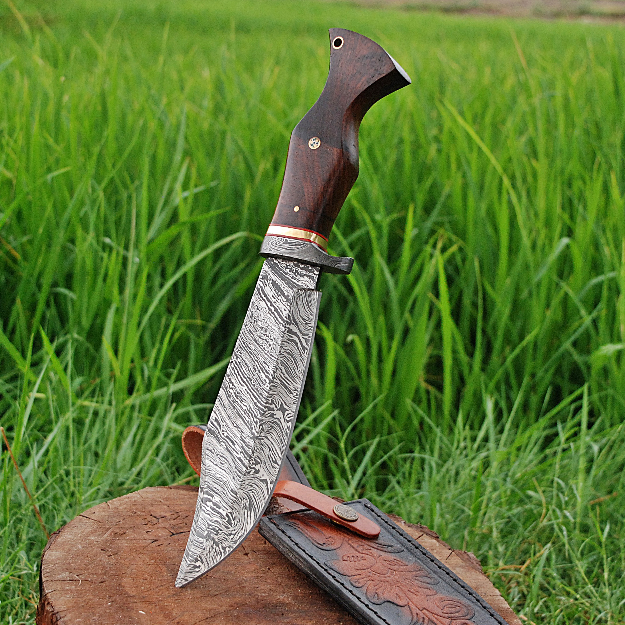 White Deer Custom Made Damascus Steel Executive Knife with Wood Handle