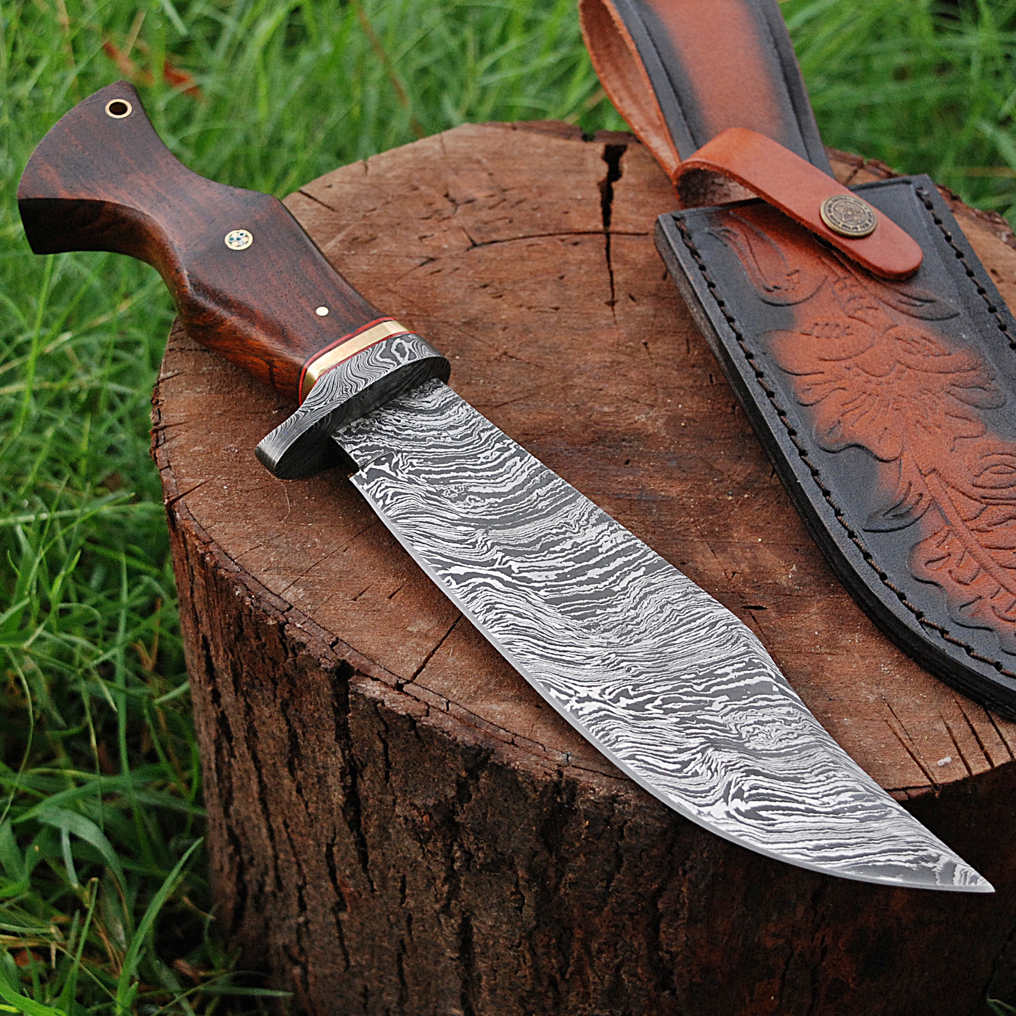 White Deer Custom Made Damascus Steel Executive Knife with Wood Handle