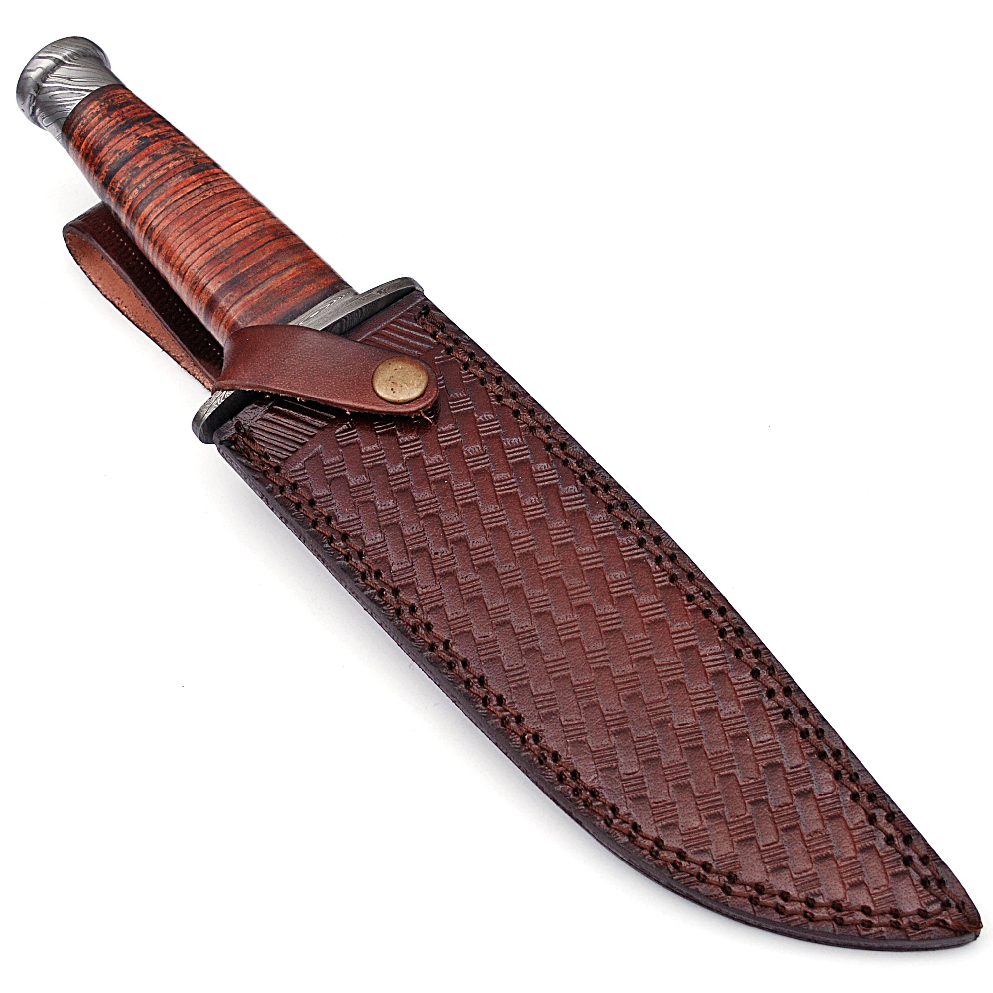 White Deer Custom Made Blue Mountain Damascus Steel Knife with Leather Handle