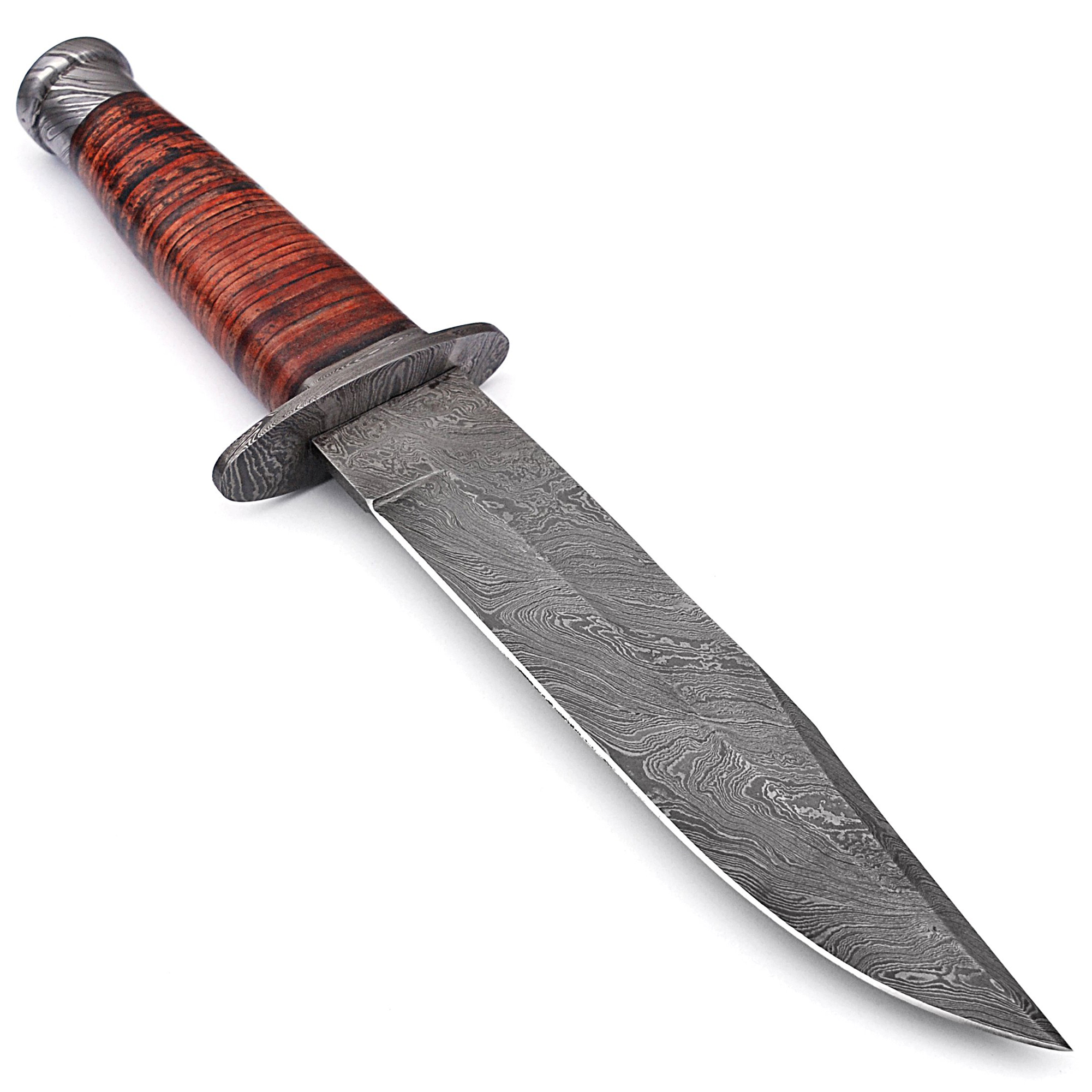 White Deer Custom Made Blue Mountain Damascus Steel Knife with Leather Handle