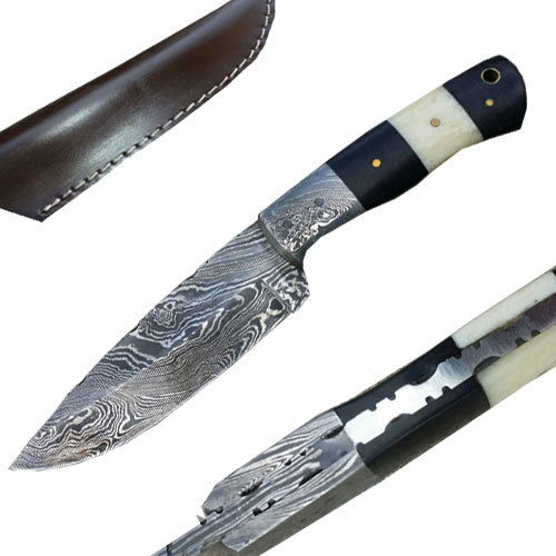 Custom Damascus Steel Hunting Knife (Camel Bone & Buffalo Horn)
