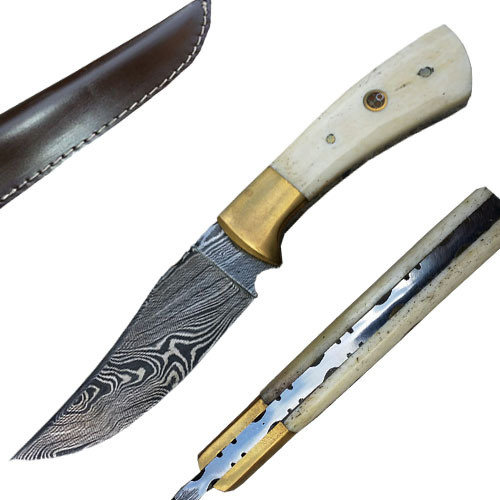 Custom Damascus Steel Hunting Knife (Camel Bone Handle)