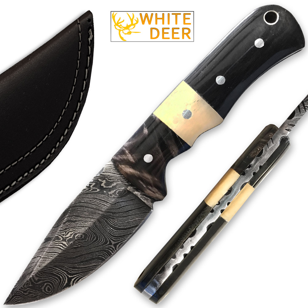 White Deer Handmade Damascus Steel Hunting Knife