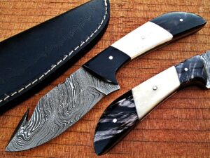 White Deer Custom Damascus Steel Skinner Knife (with Gut Hook Limited Edition