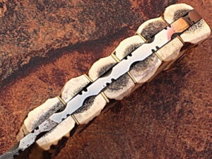 Damascus Steel Skinner Knife (Stag Handle & Gut Hook)