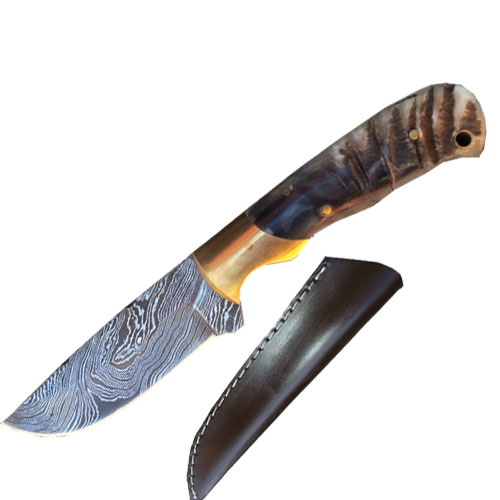 Custom Handmade Damascus Steel Knife (Ram Horn Handle)
